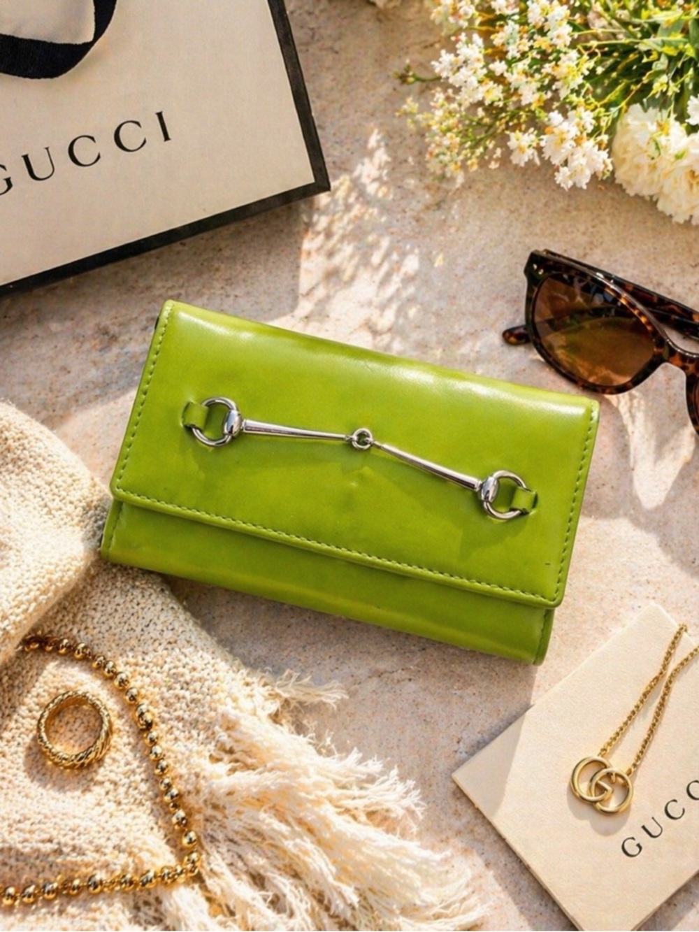 GUCCI Rare Horse Bit Patent Leather Keychain & Card Holder Margarita Color! - Picture 9 of 16